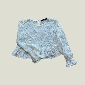Zara Lace Ruffle Sleeve Peplum Crop Top